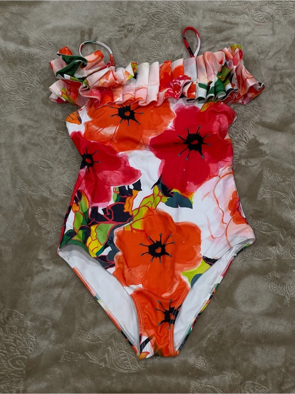 NWT size M Floral Off-Shoulder Ruffle One-Piece Swimsuit - Bright Multicolor